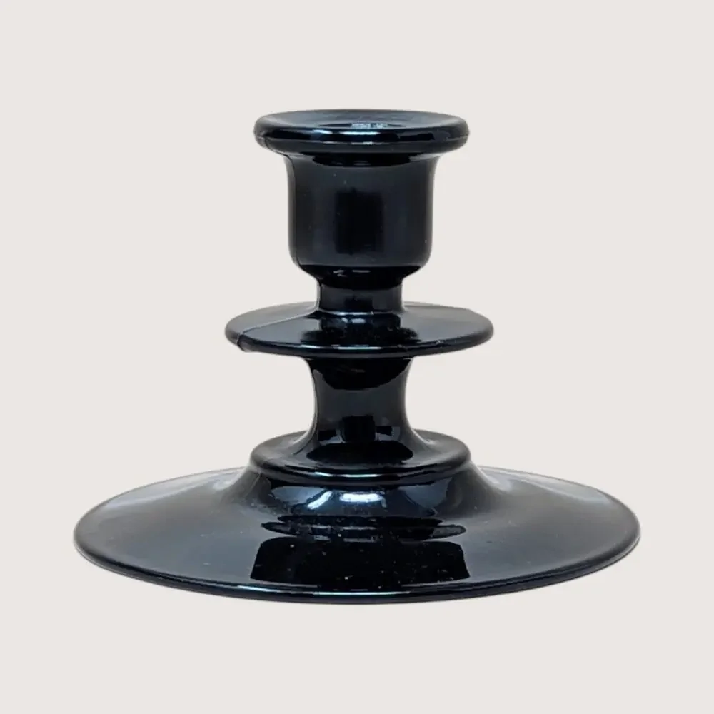 1940s Black Amethyst Glass Candle Holders Pair